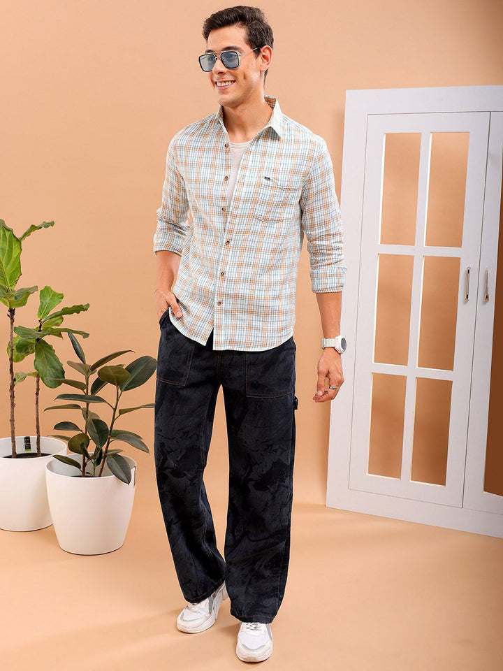 The Indian Garage Co Slim Fit Checked Spread Collar Pure Cotton Casual Shirt