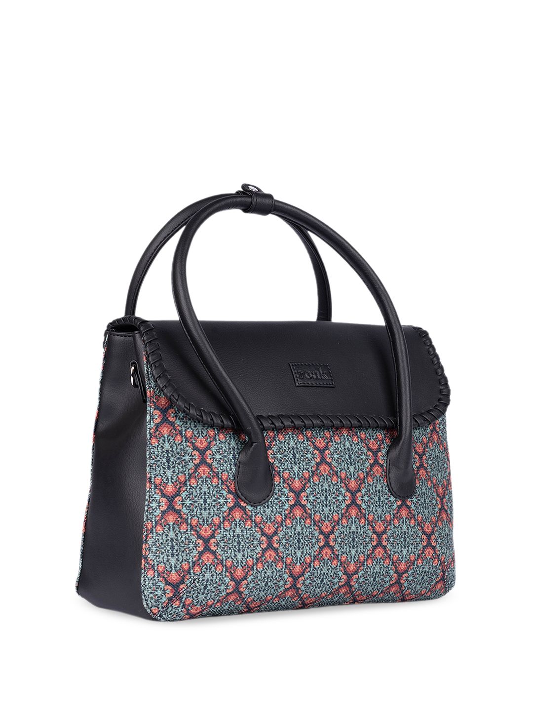 ZOUK Ethnic Motifs Printed Jute Structured Satchel