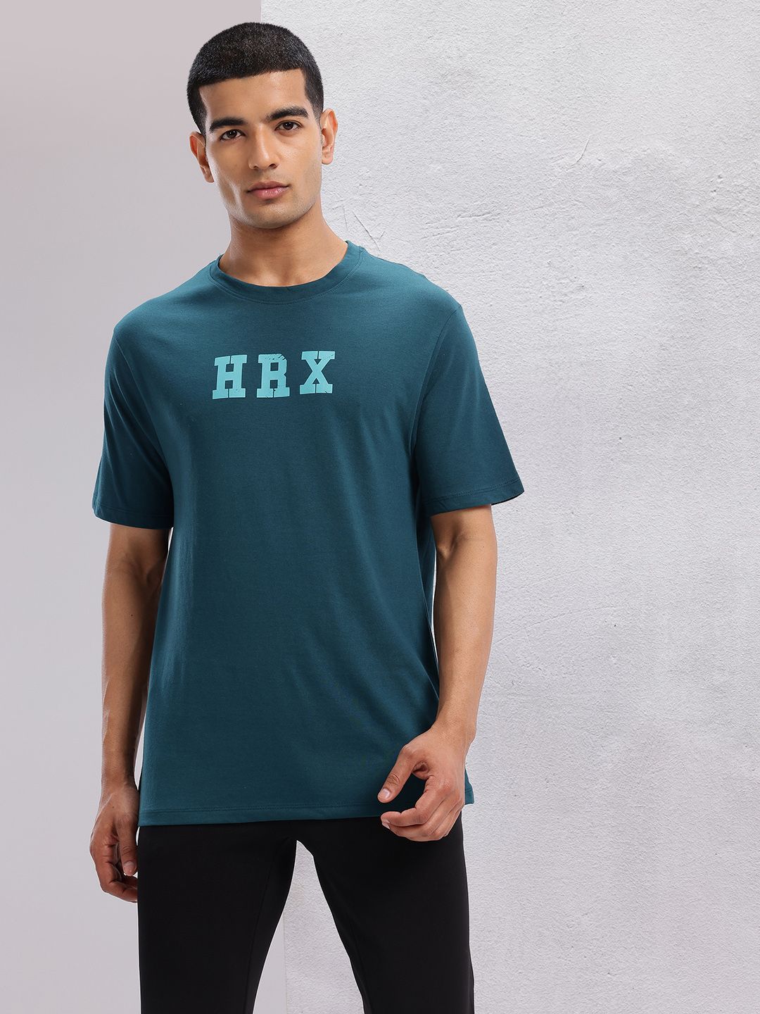 HRX by Hrithik Roshan Brand Logo Printed Drop-Shoulder Sleeves Relaxed Training T-shirt