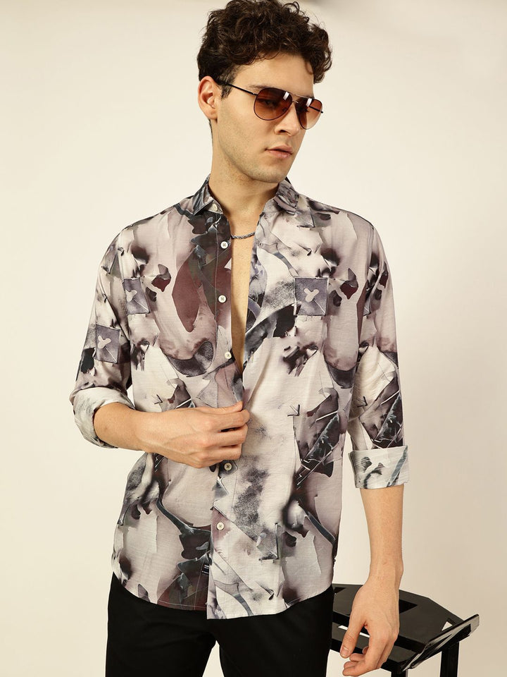 Thomas Scott Men Premium Conversational Printed Cotton Slim Fit Casual Shirt