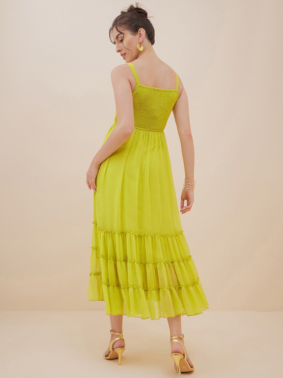 Antheaa Embellished Sequinned Tiered Chiffon Empire Midi Dress
