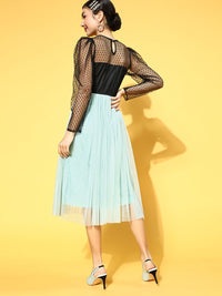 Athena Black & Blue Colourblocked A-Line Midi Dress