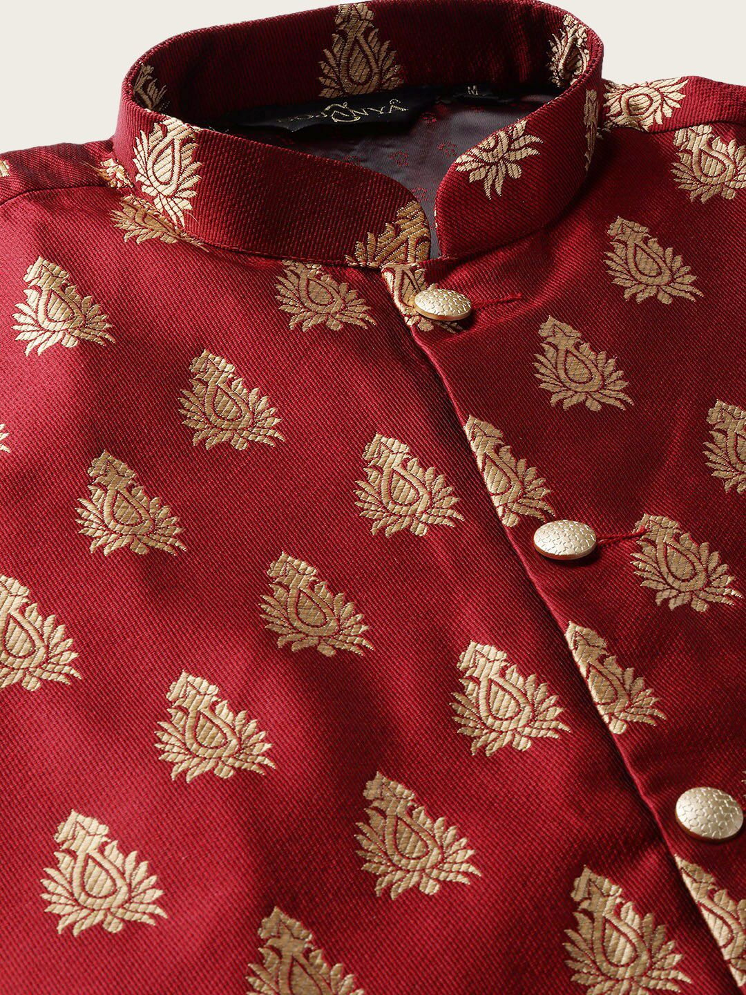 SOJANYA Mandarin Collar Silk Blend Regular Kurta With Churidar & Nehru jacket