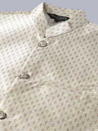 SOJANYA Leheriya Embroidered Sequinned Pure Cotton Kurta With Churidar & Nehru Jacket
