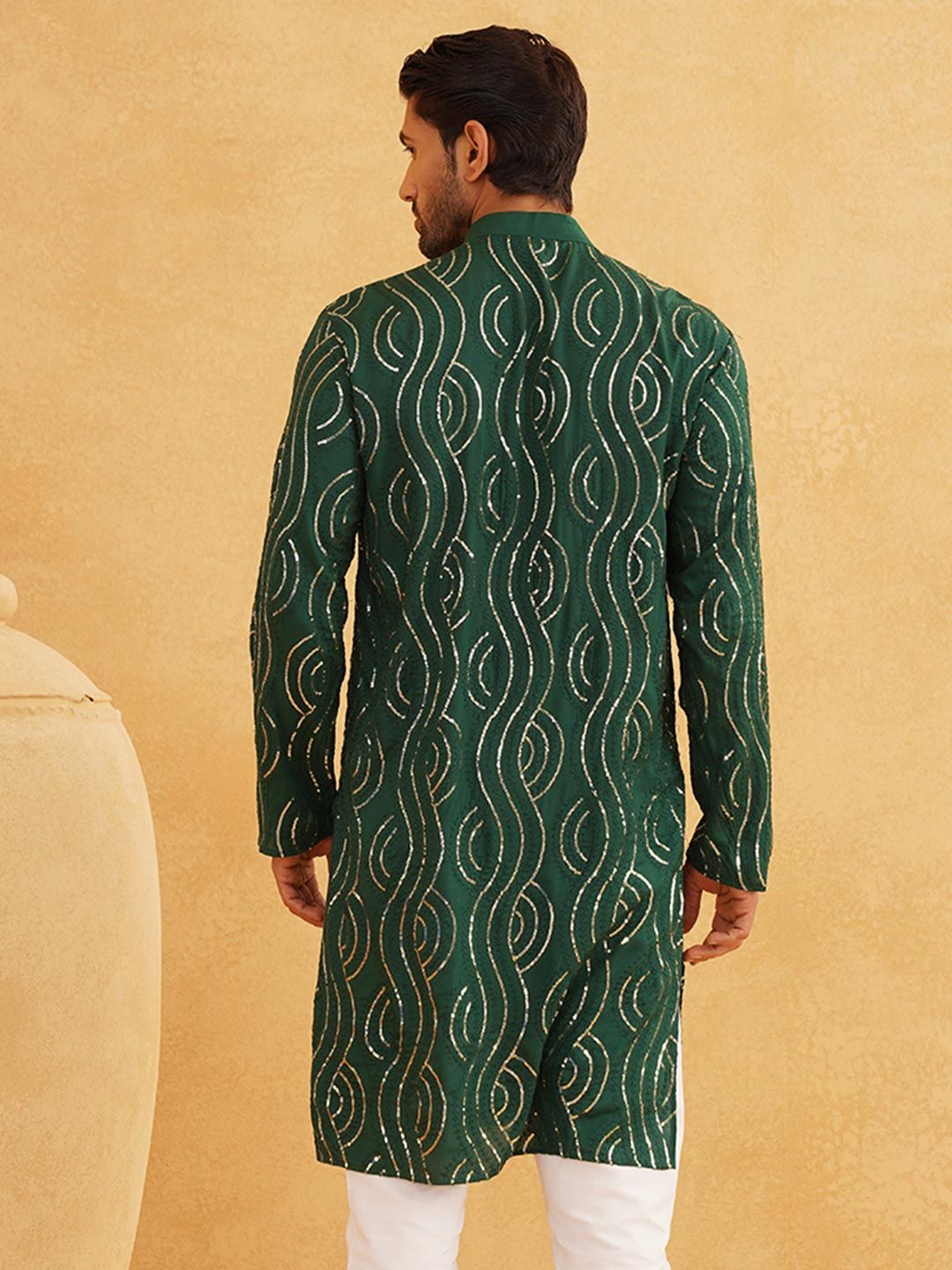 SOJANYA Mandarin Collar Sequined Pure Cotton Kurta