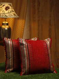 HOSTA HOMES Red & Gold-Toned Set of 2 Velvet Square Cushion Covers