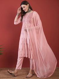 Anouk Floral Embroidered Thread Work Pure Cotton Kurta with Trousers & Dupatta