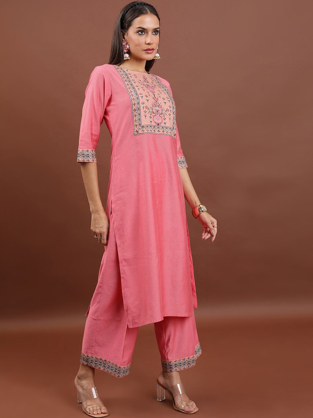 Vishudh Floral Yoke Design Regular Kurta with Palazzos & With Dupatta