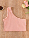 YK Girls Solid One Shoulder Sleeveless Crop Top