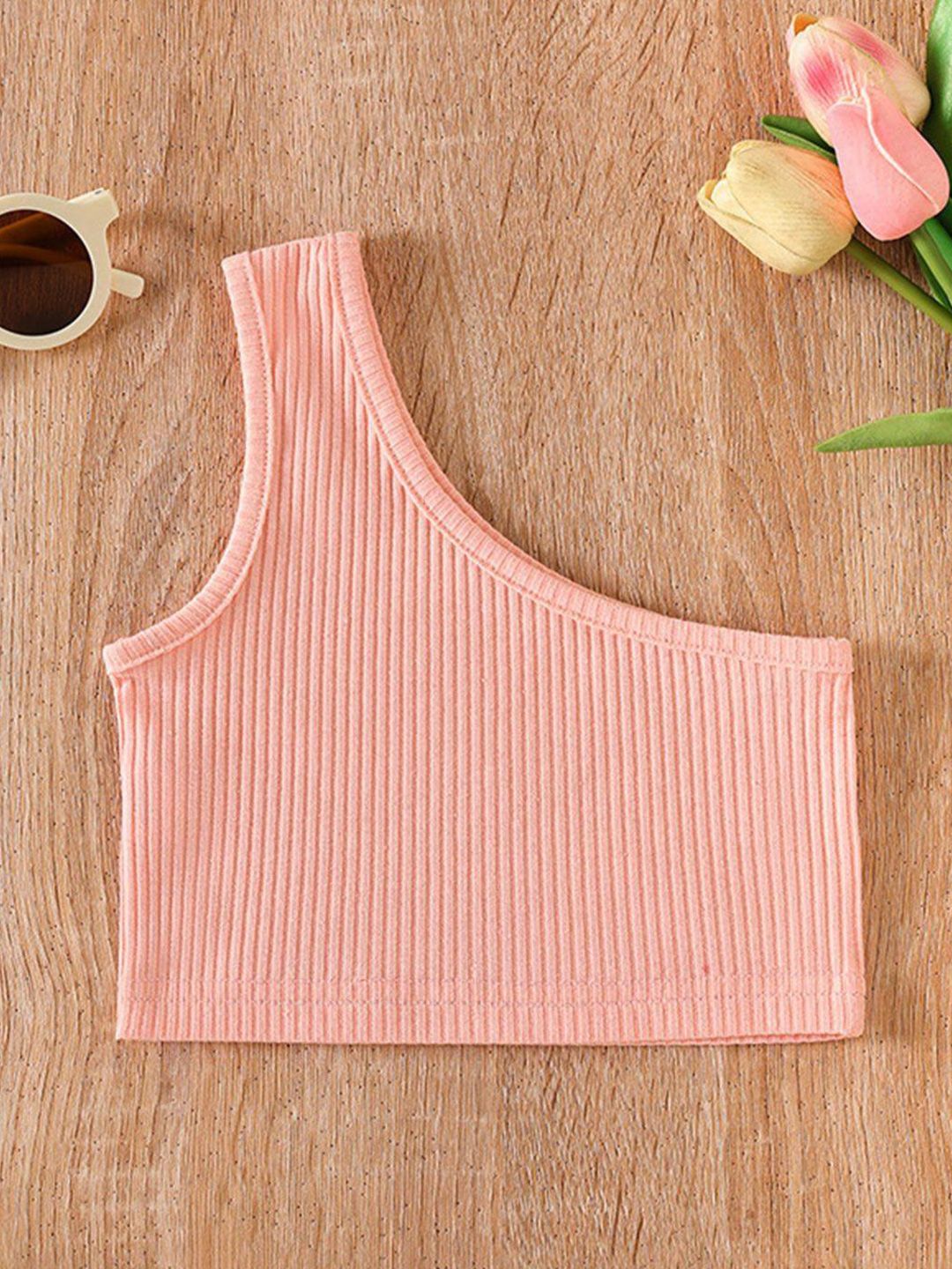 YK Girls Solid One Shoulder Sleeveless Crop Top