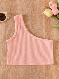 YK Girls Solid One Shoulder Sleeveless Crop Top