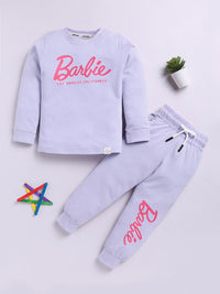 Happy Faces Girls Pure Cotton Barbie Printed T-shirt with Joggers
