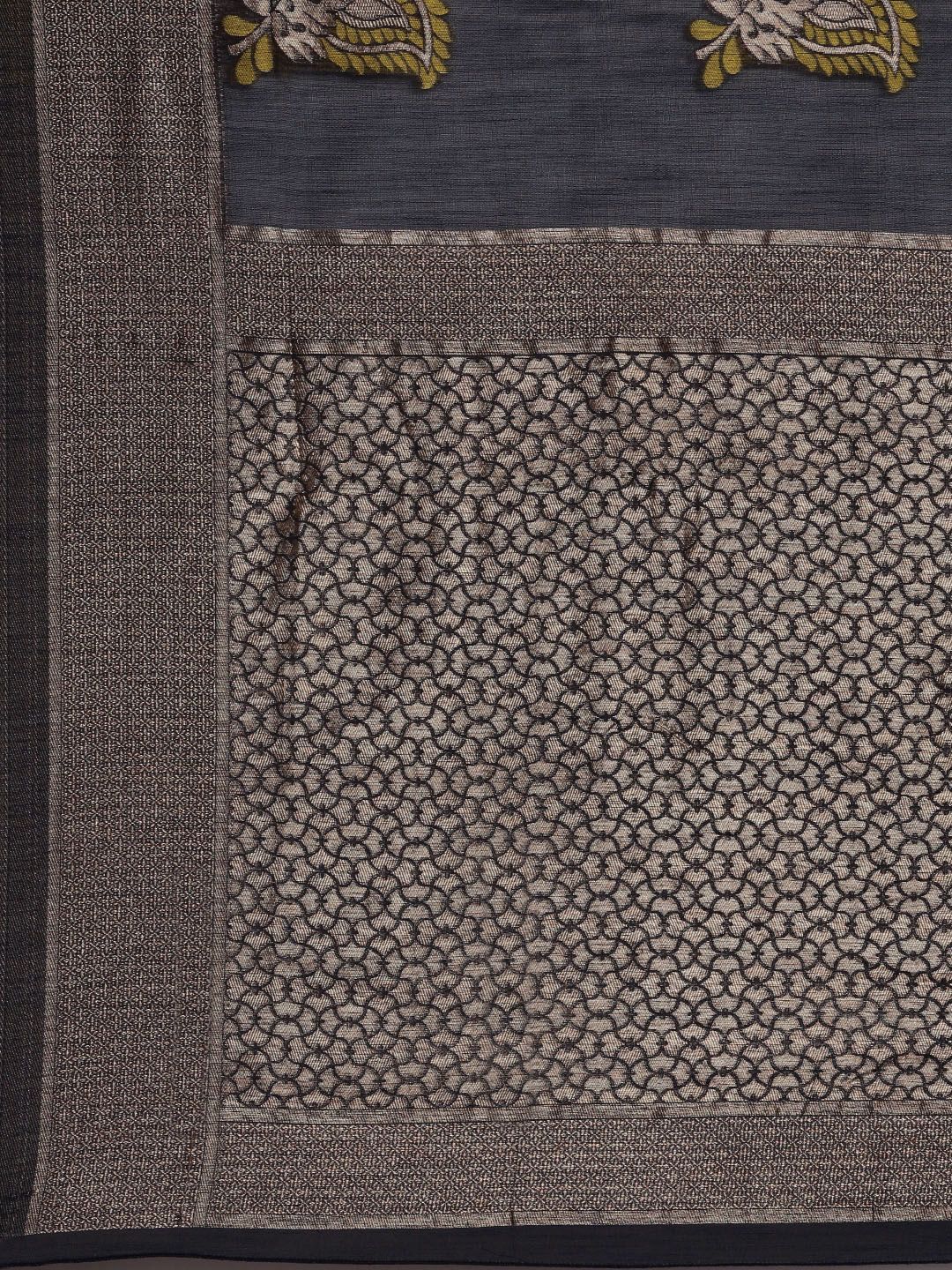 Saree mall Navy Blue Paisley Linen Blend Banarasi Saree