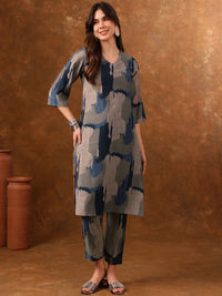 Anouk Grey Abstract Printed Regular Kurta with Trousers