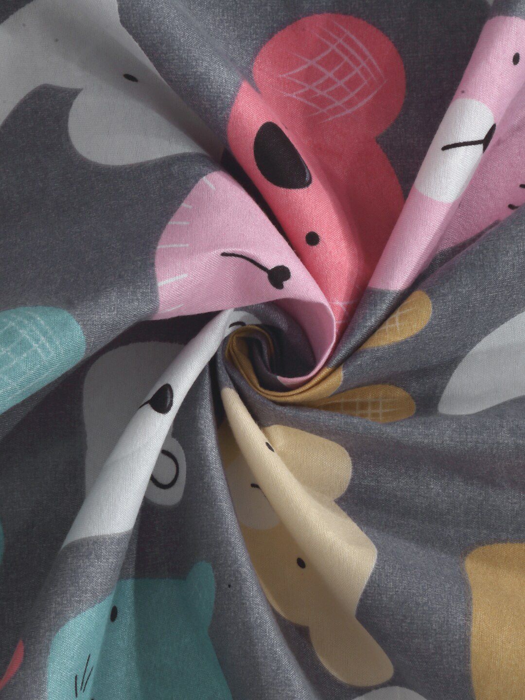 KLOTTHE Grey Cartoon Characters 300 TC Fitted Double Bed Bedsheet With 2 Pillow Covers