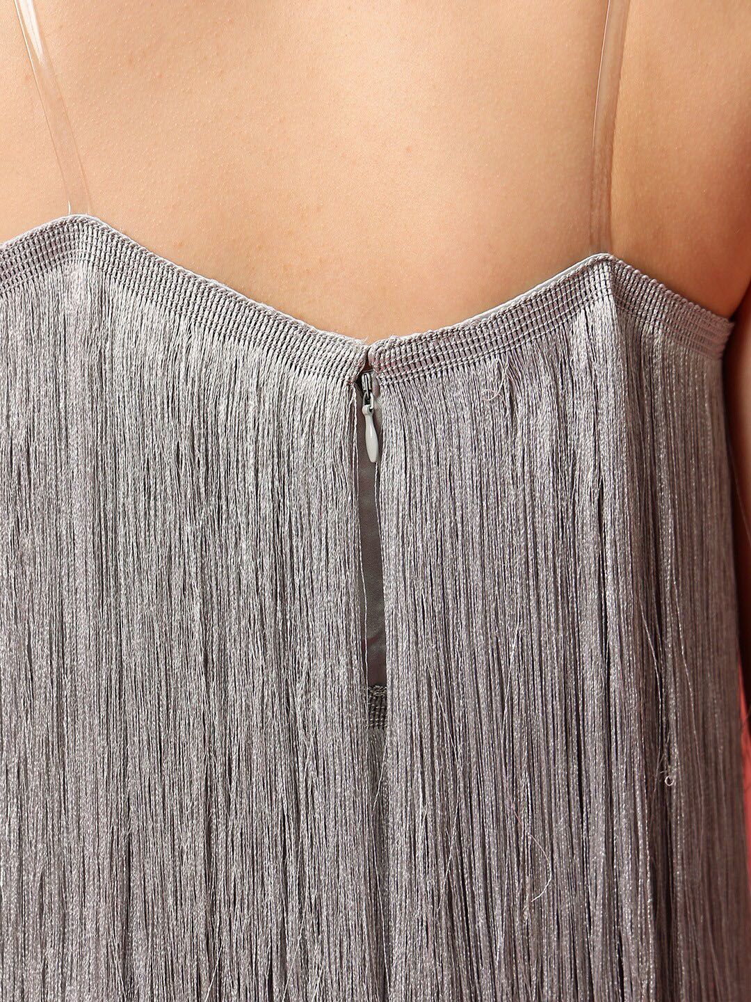 STREET 9 Fringed Shoulder Strap A-Line Above Knee Dress