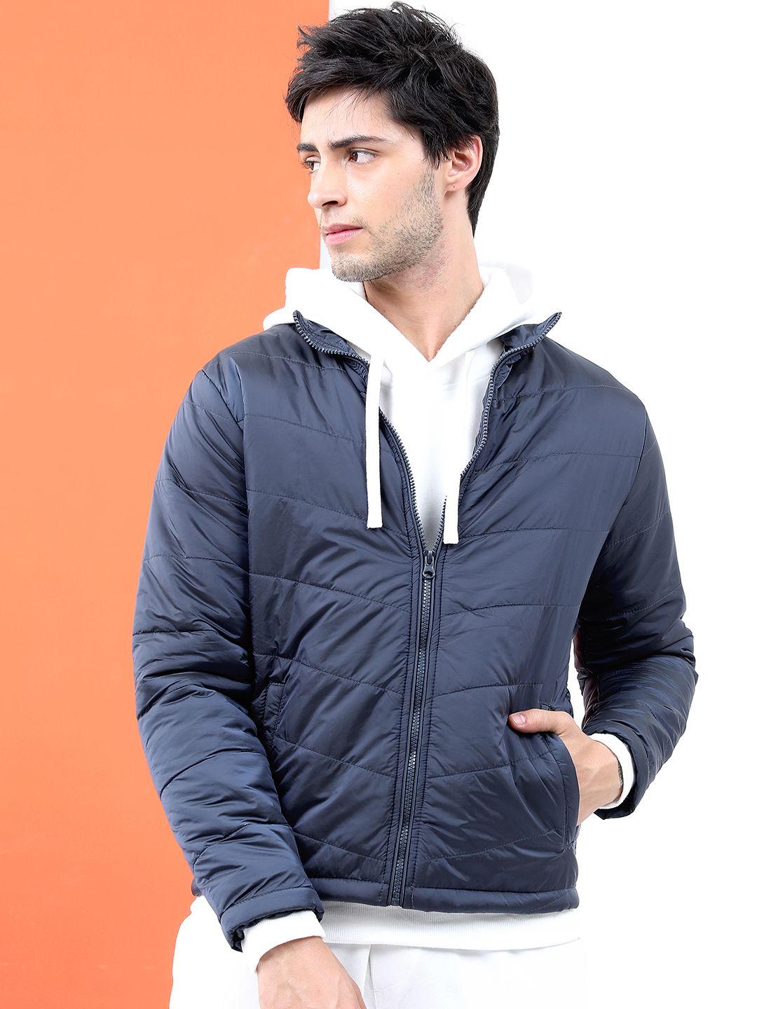 HIGHLANDER Men Navy Blue Padded Jacket