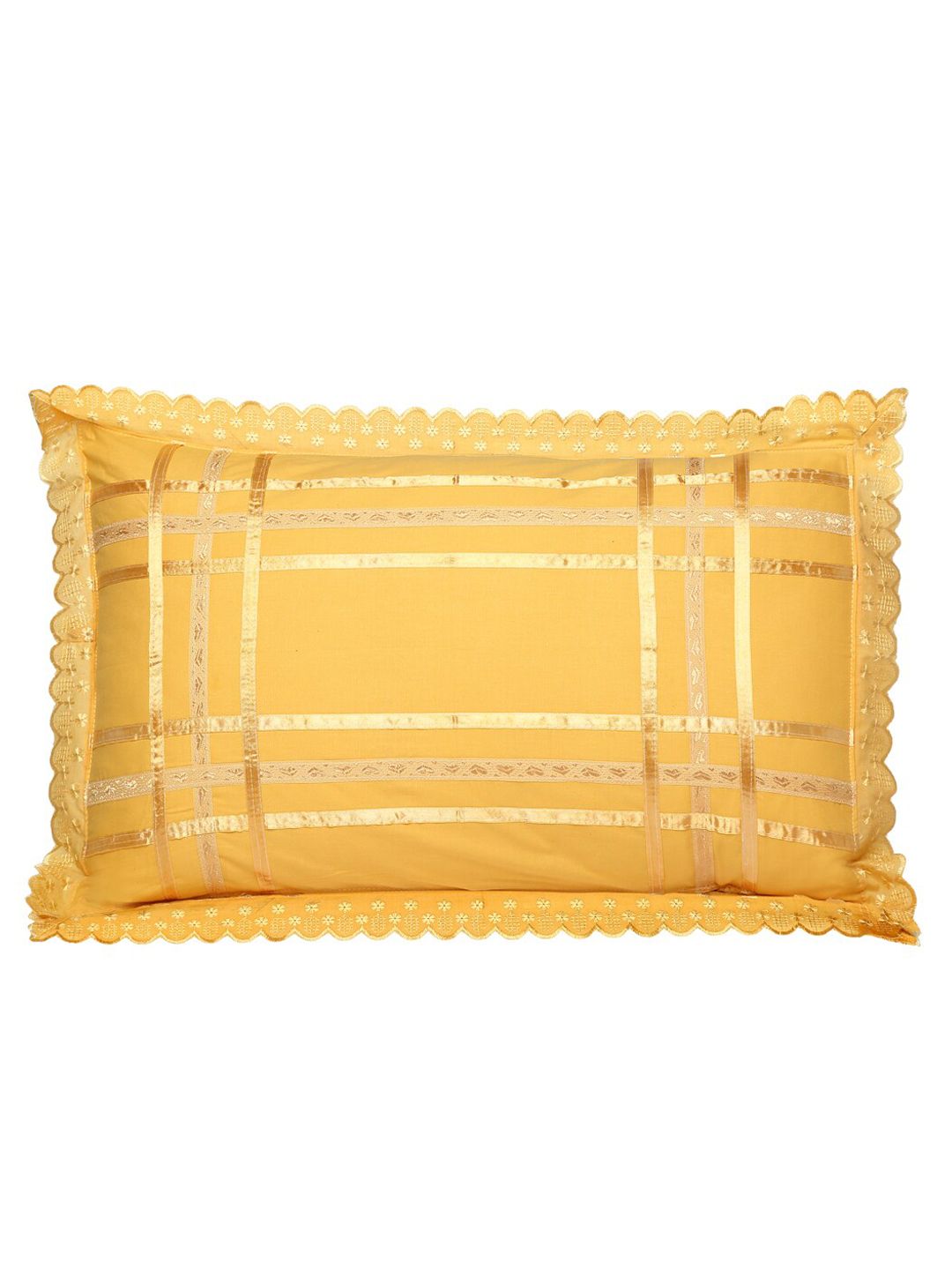 HOSTA HOMES Set Of 2 Orange Lace Embroidered 280 TC Rectangular Pillow Covers