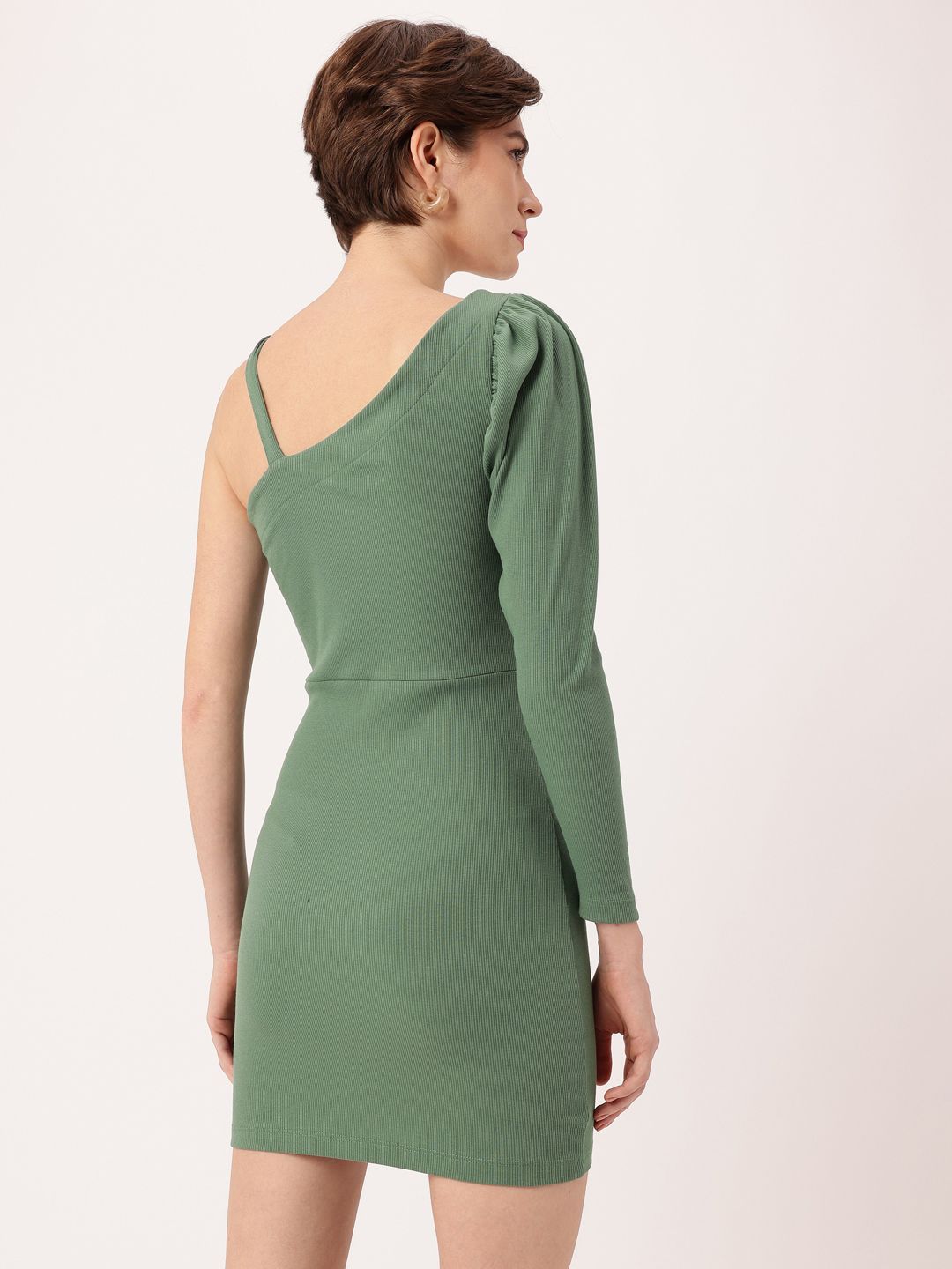 DressBerry Ribbed In Korean Street Peek-A-Boo Shoulder Bodycon Mini Dress
