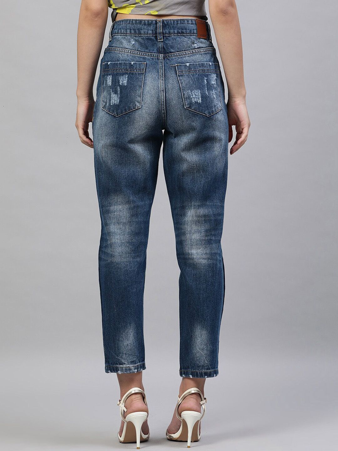 STREET 9 Women Blue Relaxed Fit Mid-Rise Highly Distressed Jeans