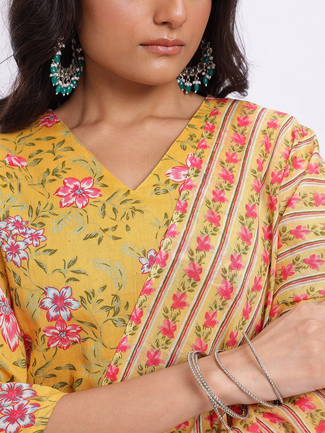 Anouk Women Indie Floral Pure Cotton Kurta with Trousers & Dupatta