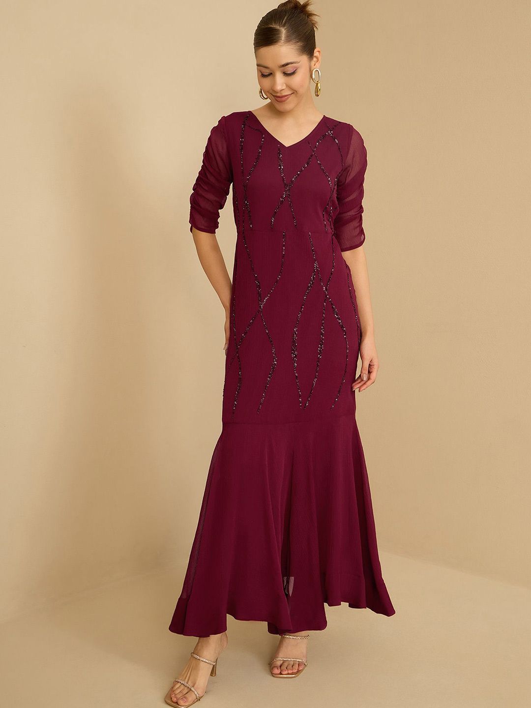 Antheaa Chiffon Embellished Maxi Dress