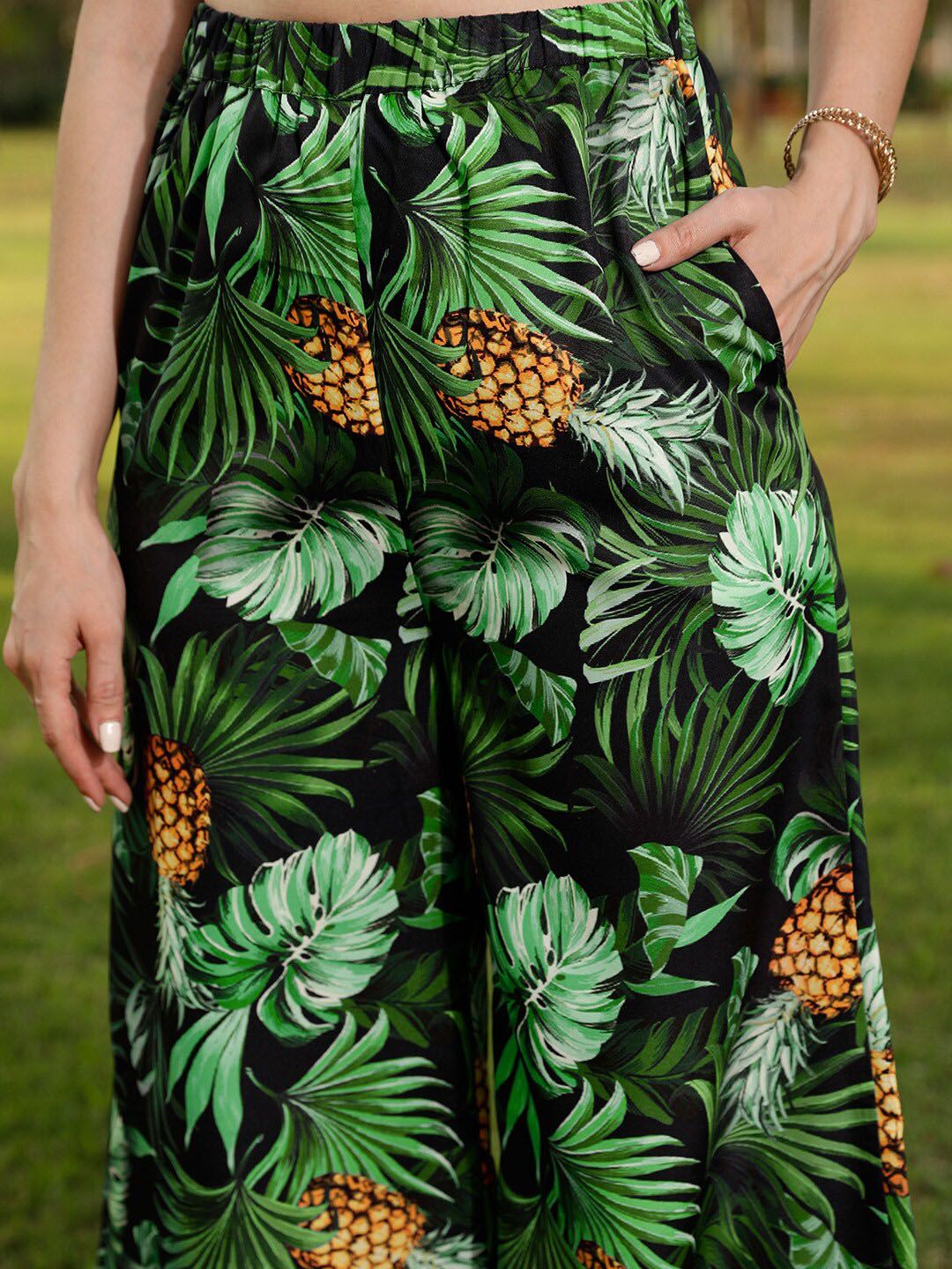 STREET 9 Black & Green Printed Top & Plazzo