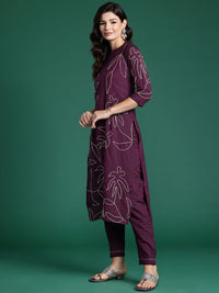 Indo Era Floral Embroidered Thread Work Pure Cotton Kurta with Trousers