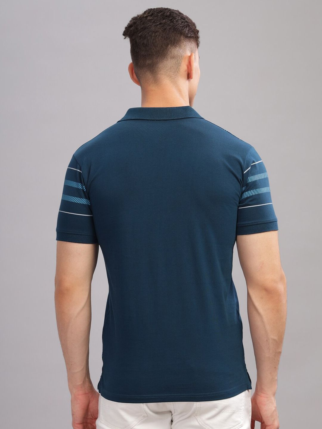 ADRO Striped Oversized Polo Collar Pure Cotton T-shirt