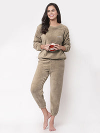KLOTTHE Women Solid Long Sleeve Wool Night Suit
