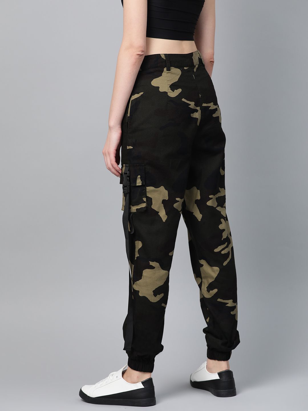 STREET 9 Women Olive Green & Brown Camouflage Print Cargos