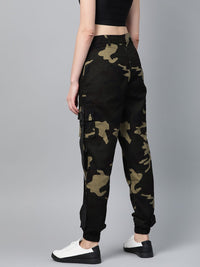 STREET 9 Women Olive Green & Brown Camouflage Print Cargos