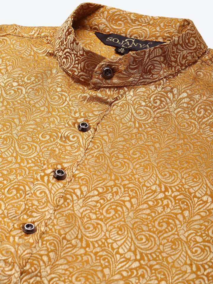 SOJANYA Men Mustard Yellow & Golden Ethnic Motifs Kurta
