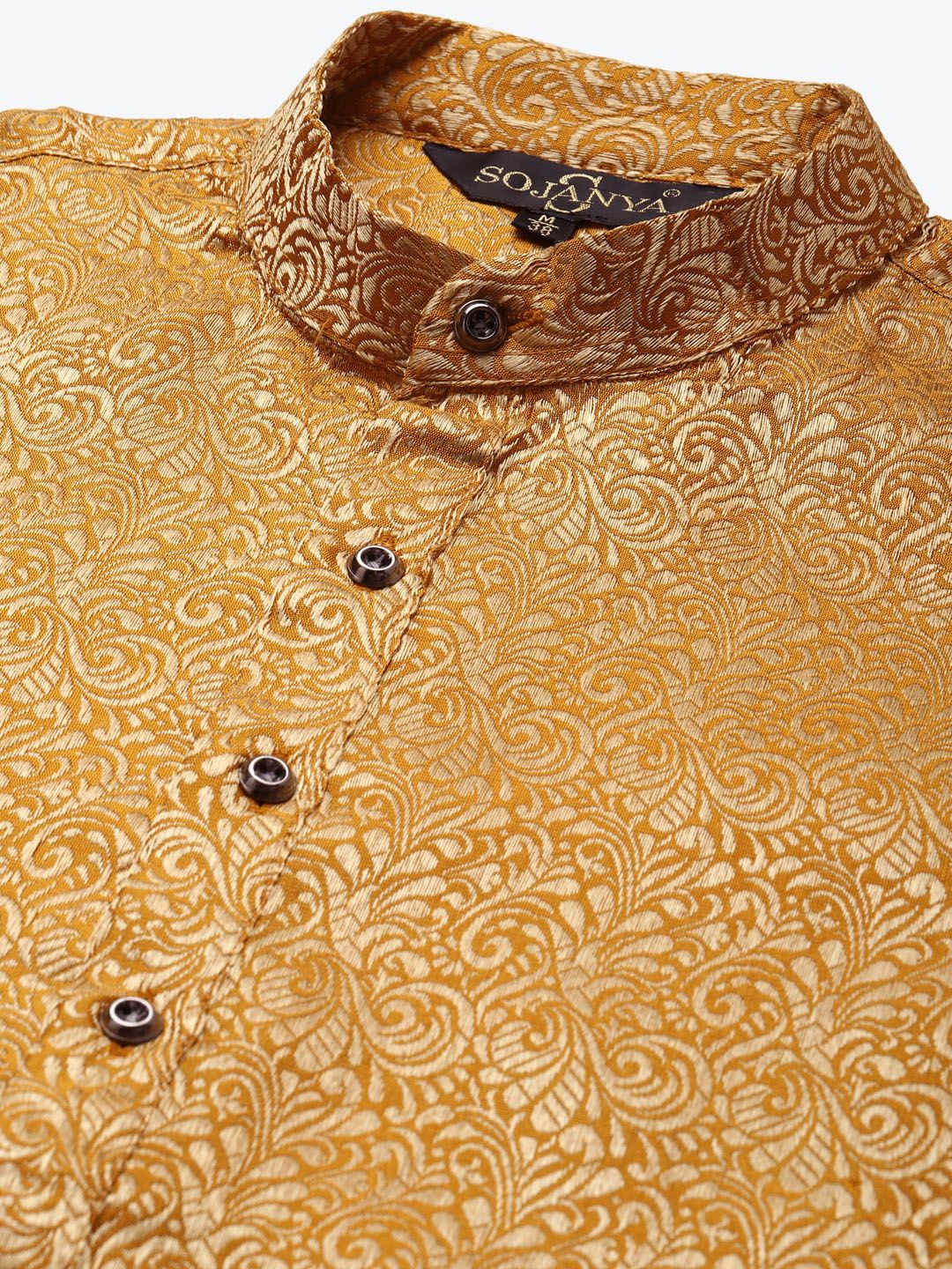 SOJANYA Men Mustard Yellow & Golden Ethnic Motifs Kurta