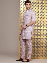 House of Pataudi Men Printed Pure Cotton Jashn  Style Kurta with Trousers