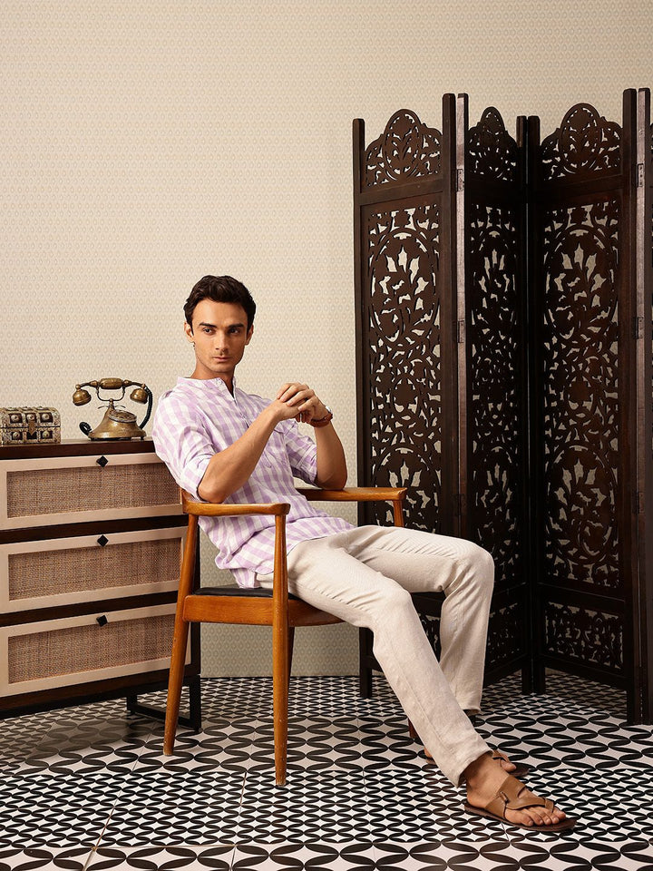 House of Pataudi Checked Pakistani Style Rozana Kurta