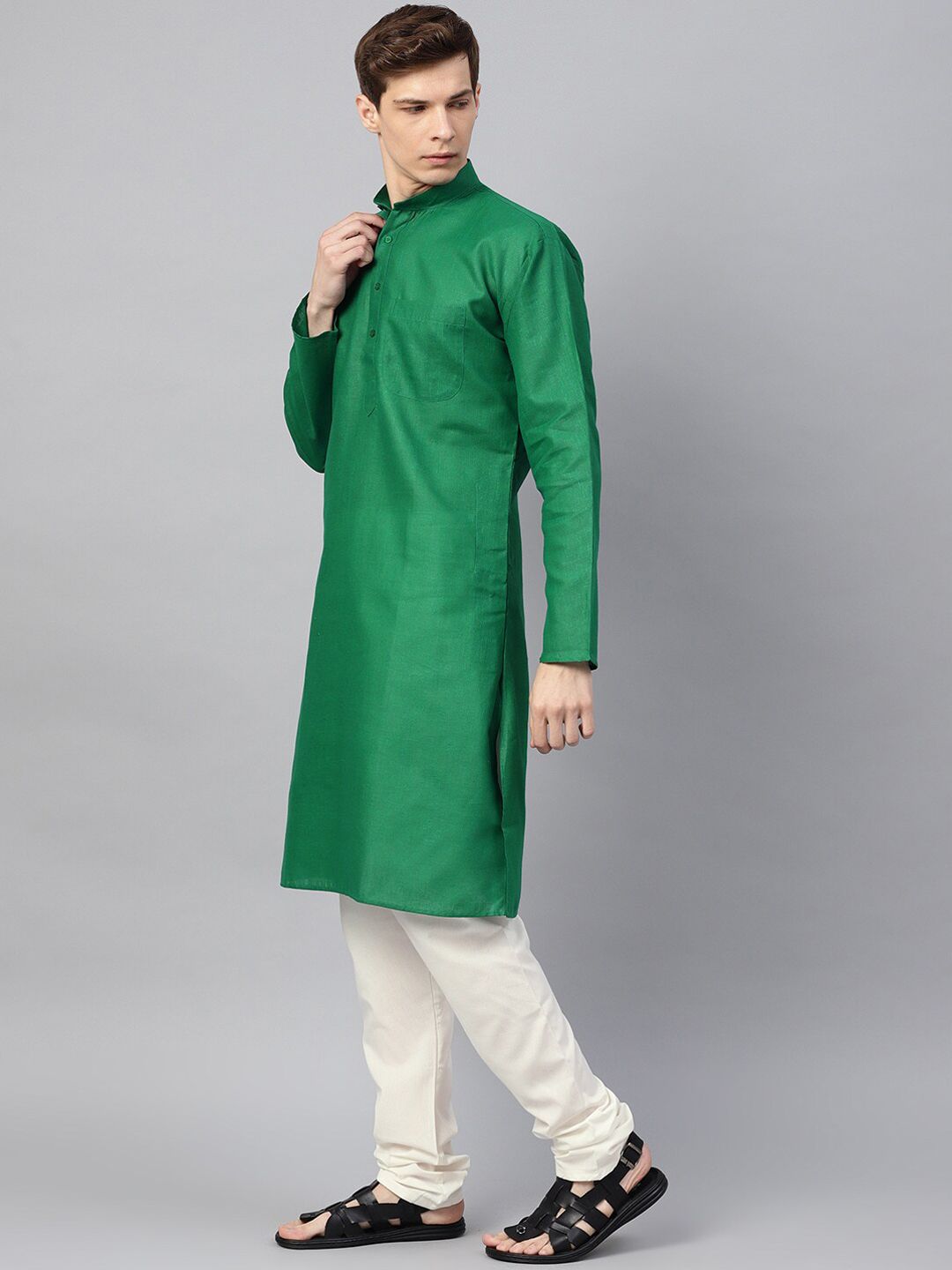 SOJANYA Mandarin Collar Patch Poket Linen Kapas Lurus Kurta