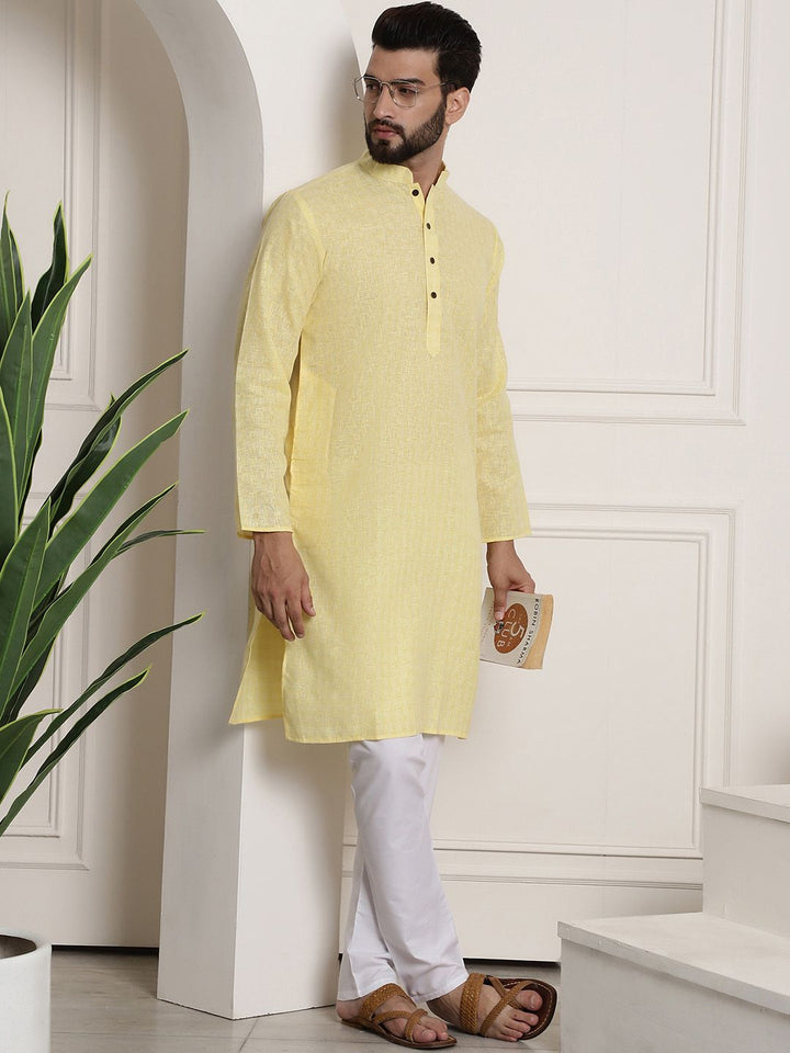 SOJANYA Kolar Mandarin Berpetak Lengan Panjang Kurta Lurus