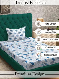 Myntra Elegant Homes Blue & Grey Floral 400 TC Single Bedsheet with 1 Pillow Covers