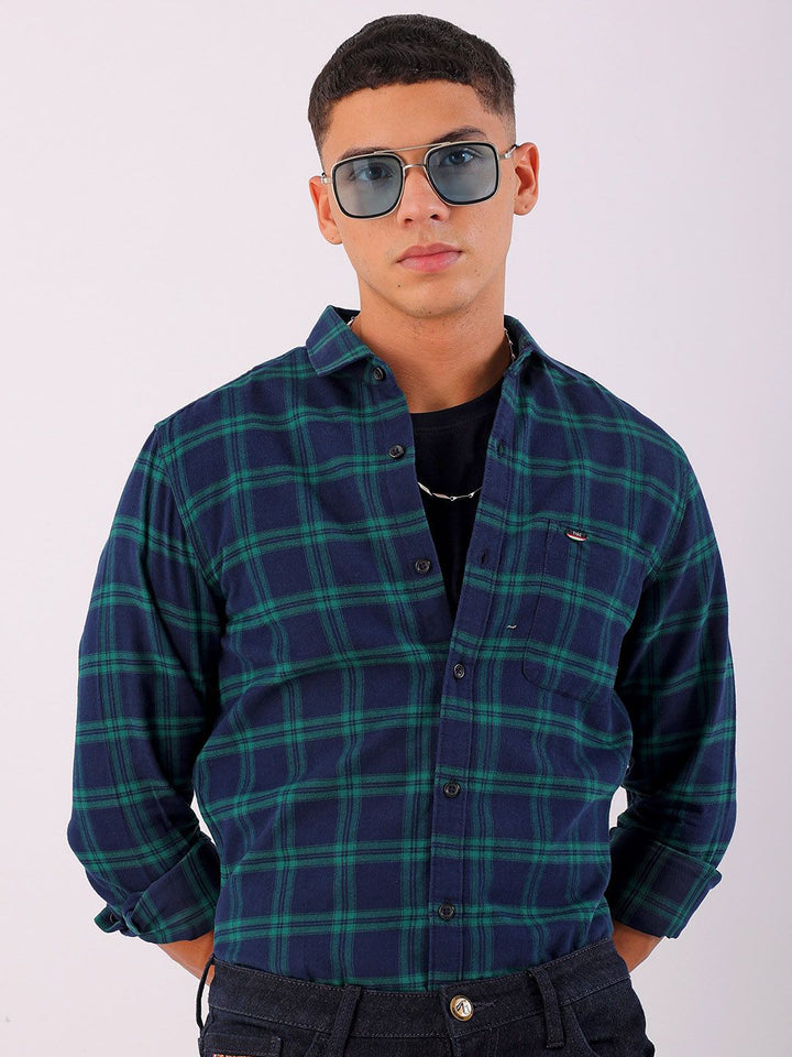 The Indian Garage Co Men Spread Collar Checked Cotton Slim Fit Casual Shirt