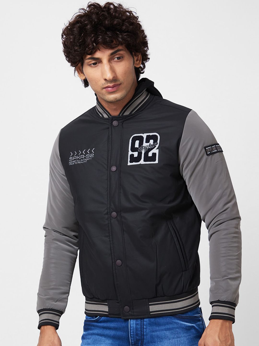 SPYKAR Colourblocked Bomber With Patchwork Jacket