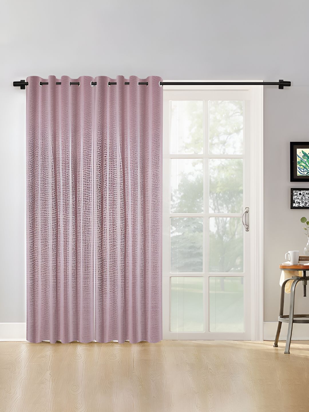 HOSTA HOMES Pink 2 Pieces Abstract Black Out Eyelet Door Curtain