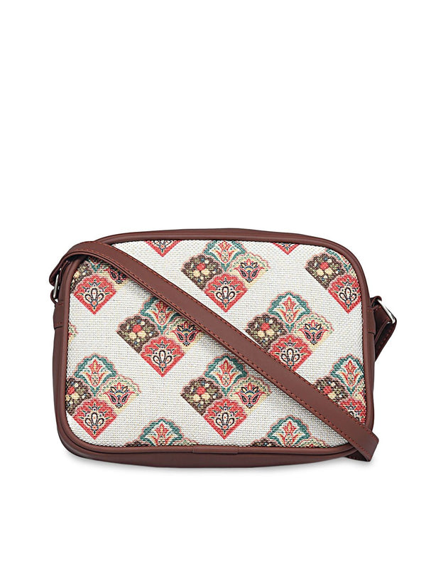 ZOUK White Women Ethnic Motifs Printed Structured Sling Bag