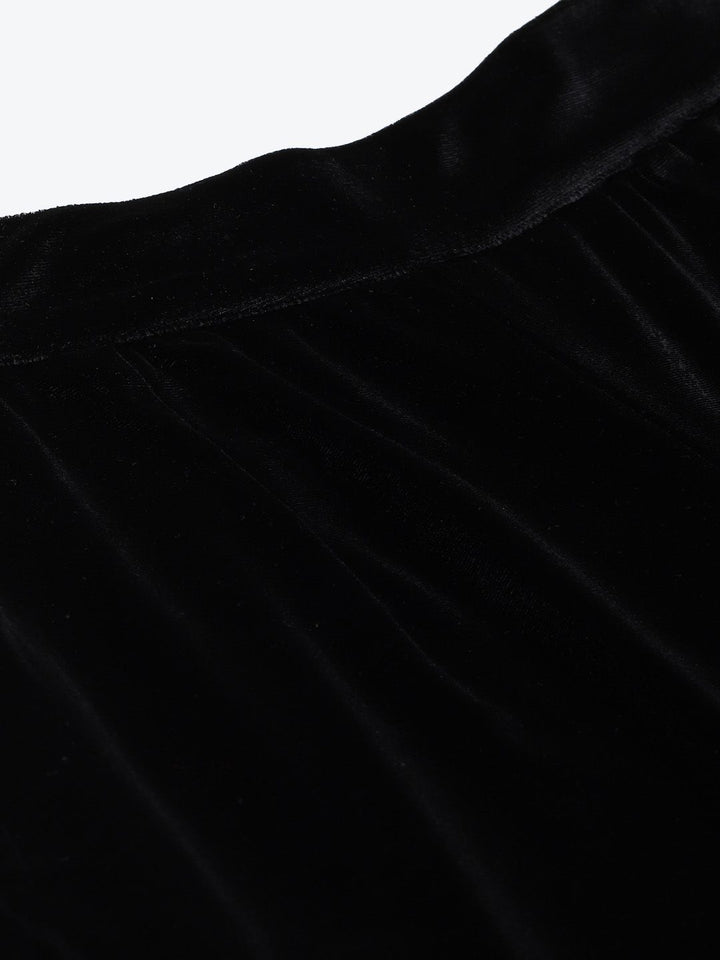 SASSAFRAS Women Black High-Rise Velvet Trousers