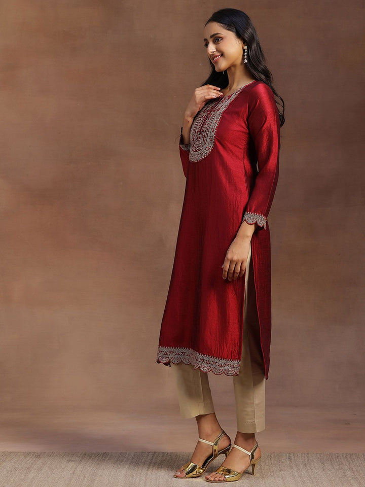 Libas Women Maroon Yoke Design Embellished Kurta