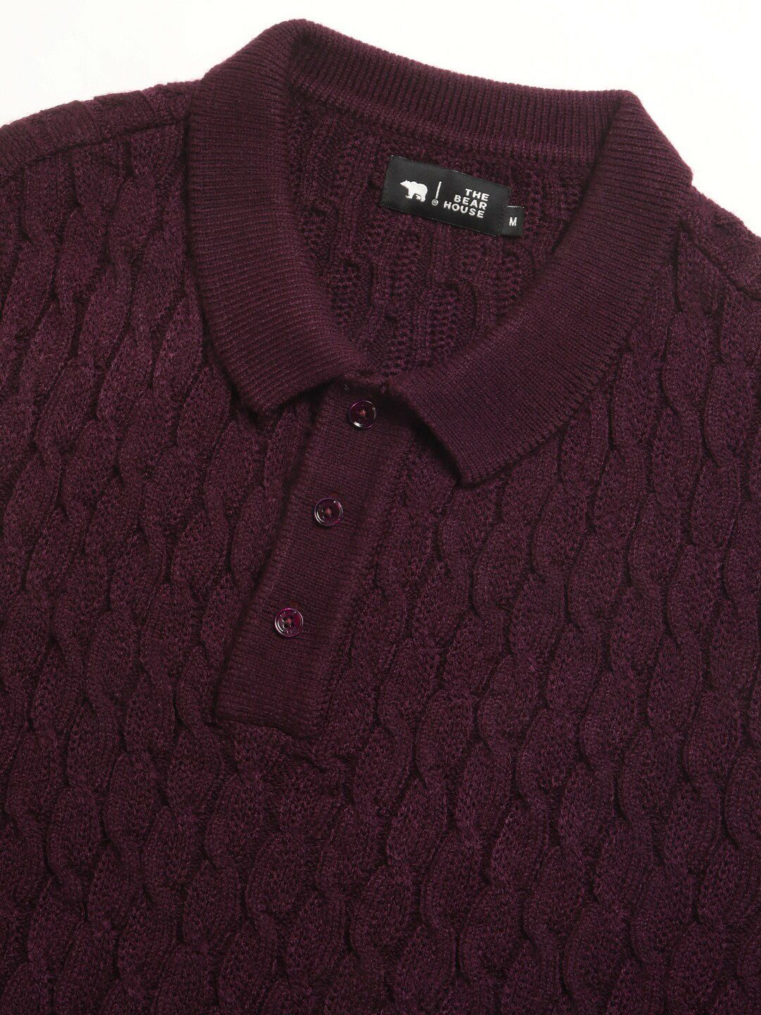 THE BEAR HOUSE Self Design Regular Fit Polo Collar Cotton T-shirt