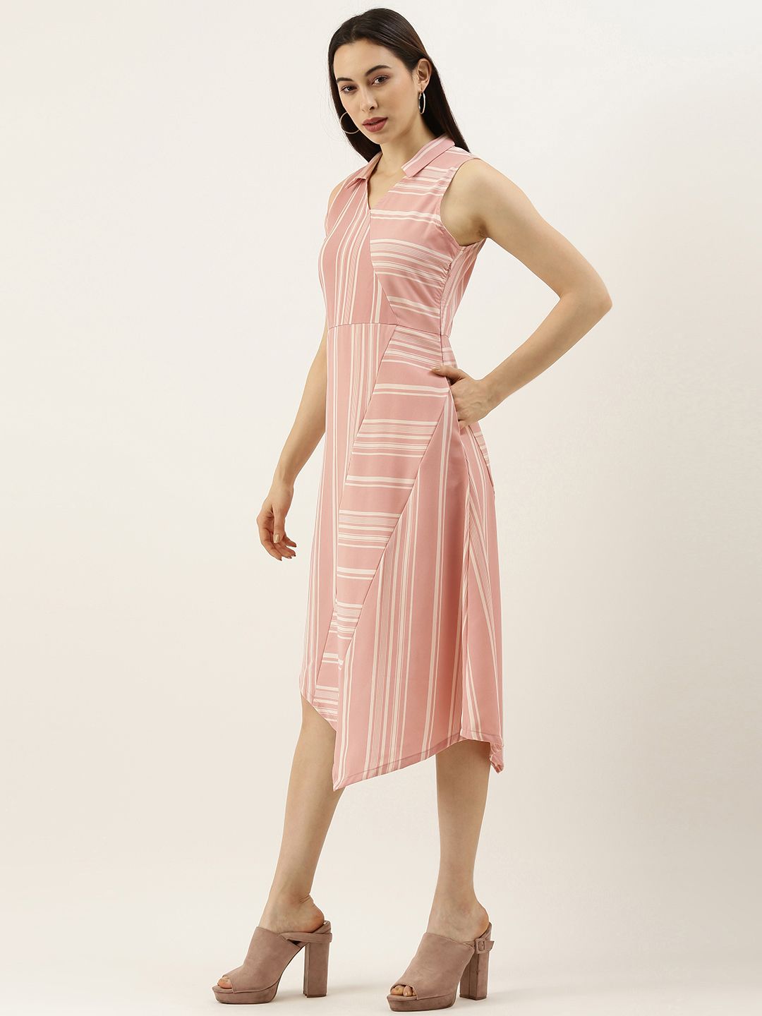 AND Pink & White Striped Fit & Flare Dress
