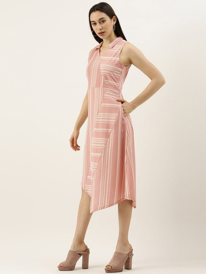 AND Pink & White Striped Fit & Flare Dress