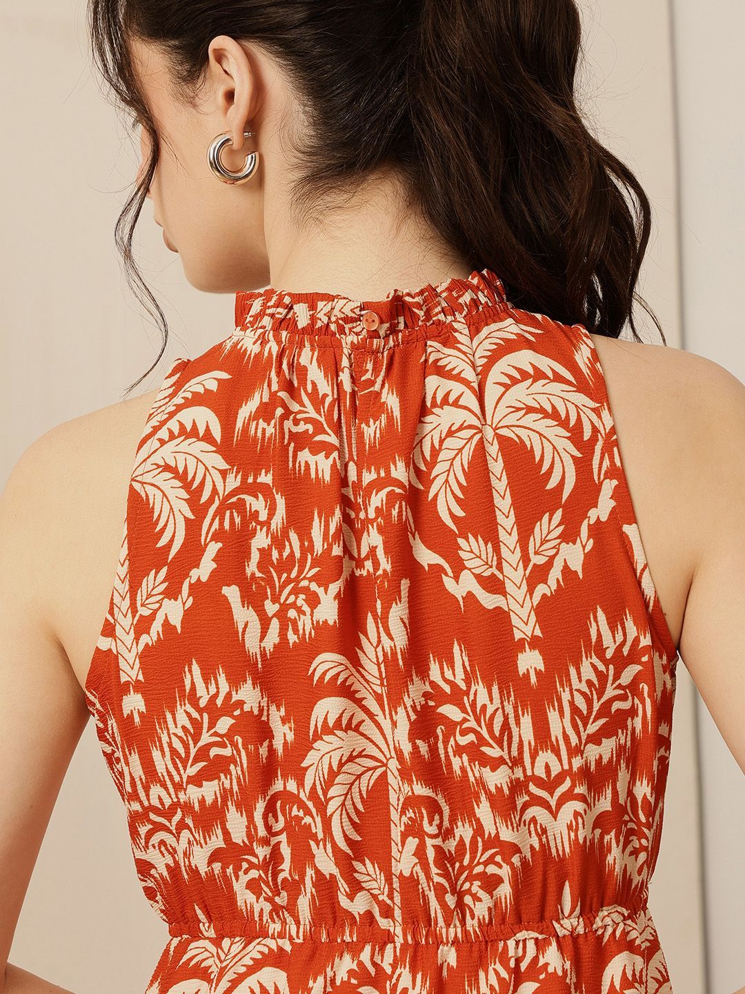STREET 9 Women Tropical Print Halter Neck Tiered Cotton Fit & Flare Maxi Dress