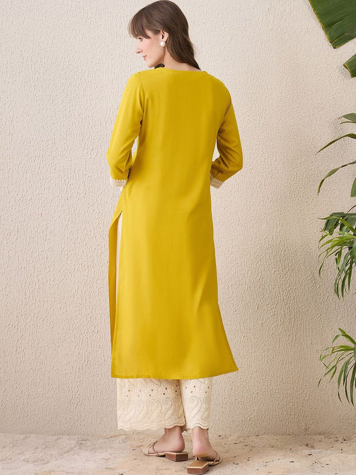 Indo Era Floral Embroidered Thread Work Cotton Straight Kurta